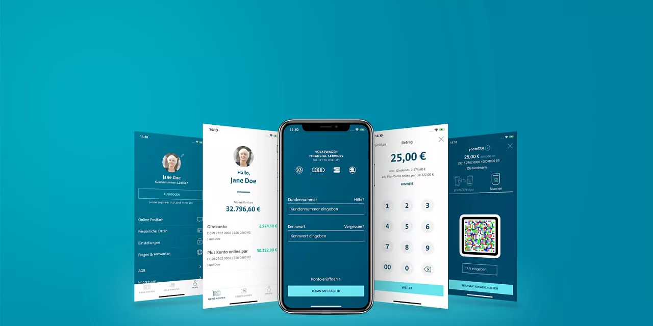 Beispiel-Displays zeigen Banking-App von VWFS