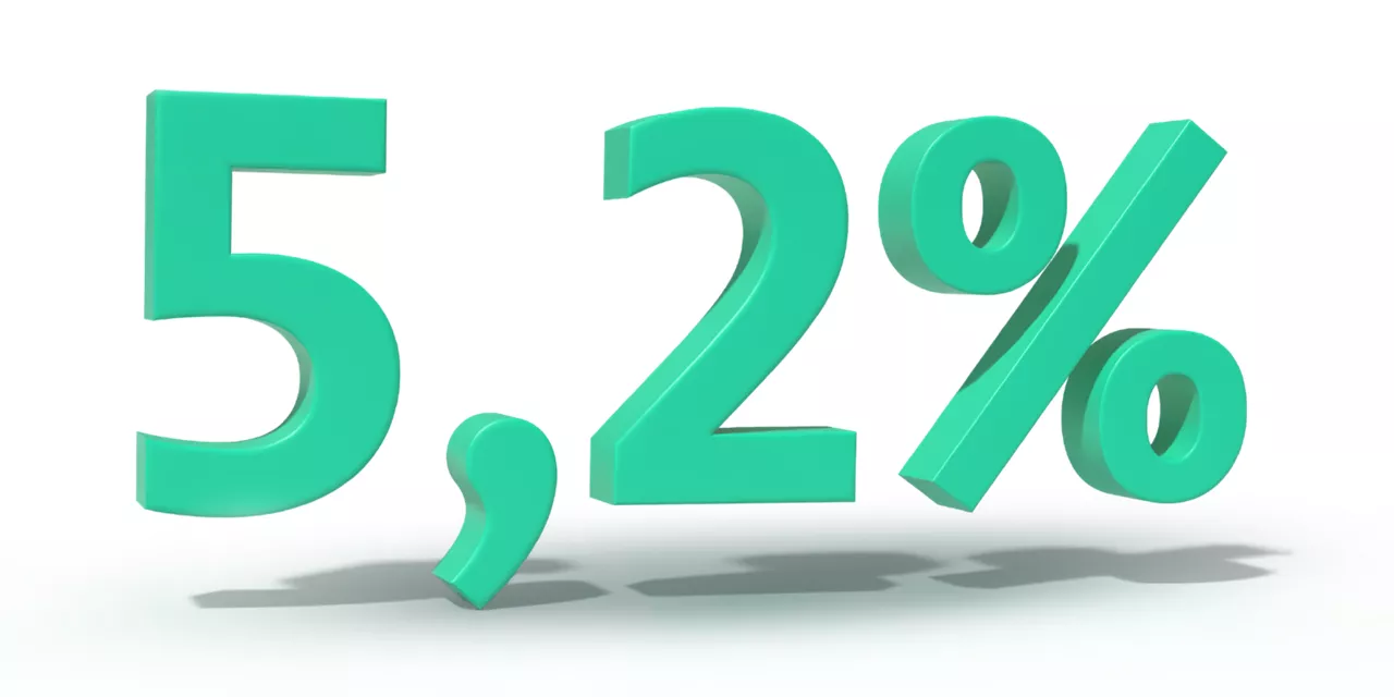 Granatowy, trójwymiarowy obiekt o kształcie 5,2%.