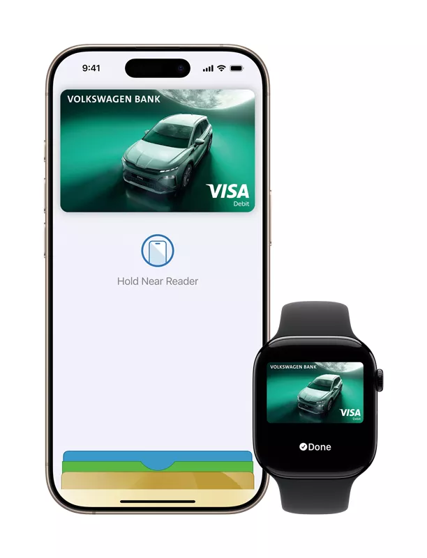 Zdjęcie pokazuje produkty Apple: iPhone oraz Apple Watch.