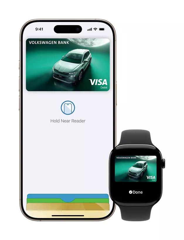 Zdjęcie pokazuje produkty Apple: iPhone oraz Apple Watch.