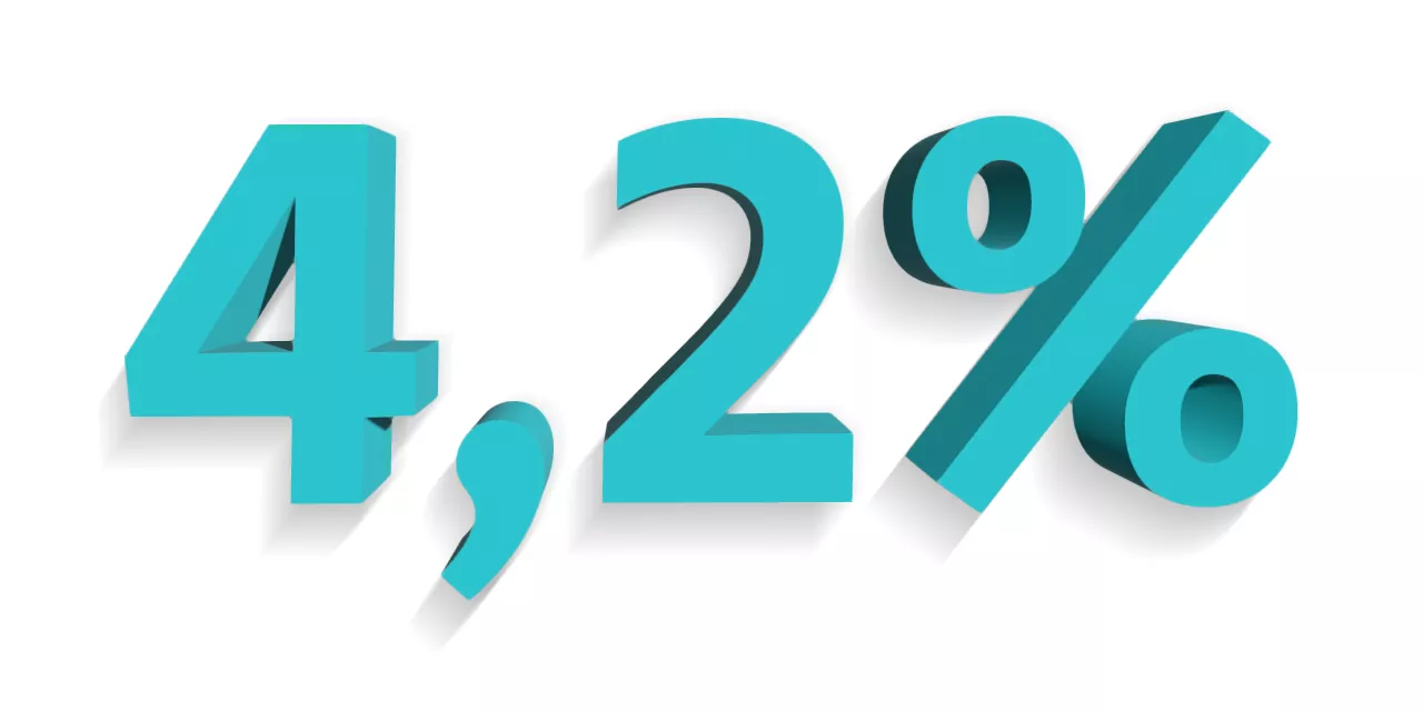 Granatowy, trójwymiarowy obiekt o kształcie 4,2%.