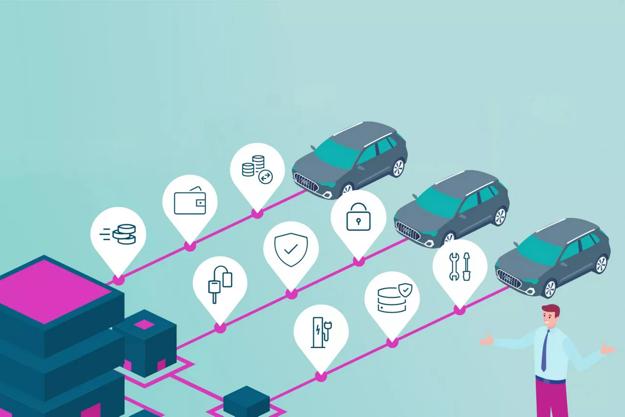 Uomo sorregge nella mano post-it contenente la parola "Blockchain".
