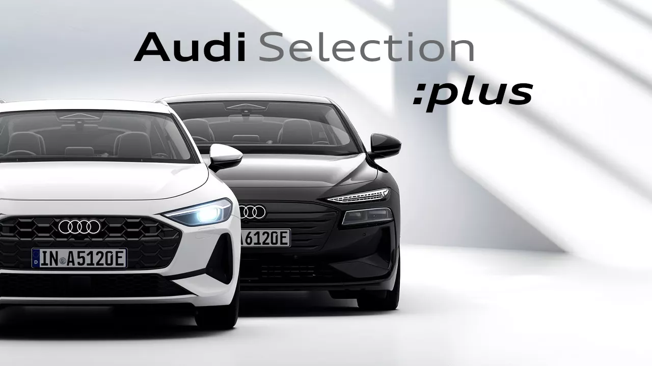 Fila de coches Audi color nego con el logo Audi Selection Plus