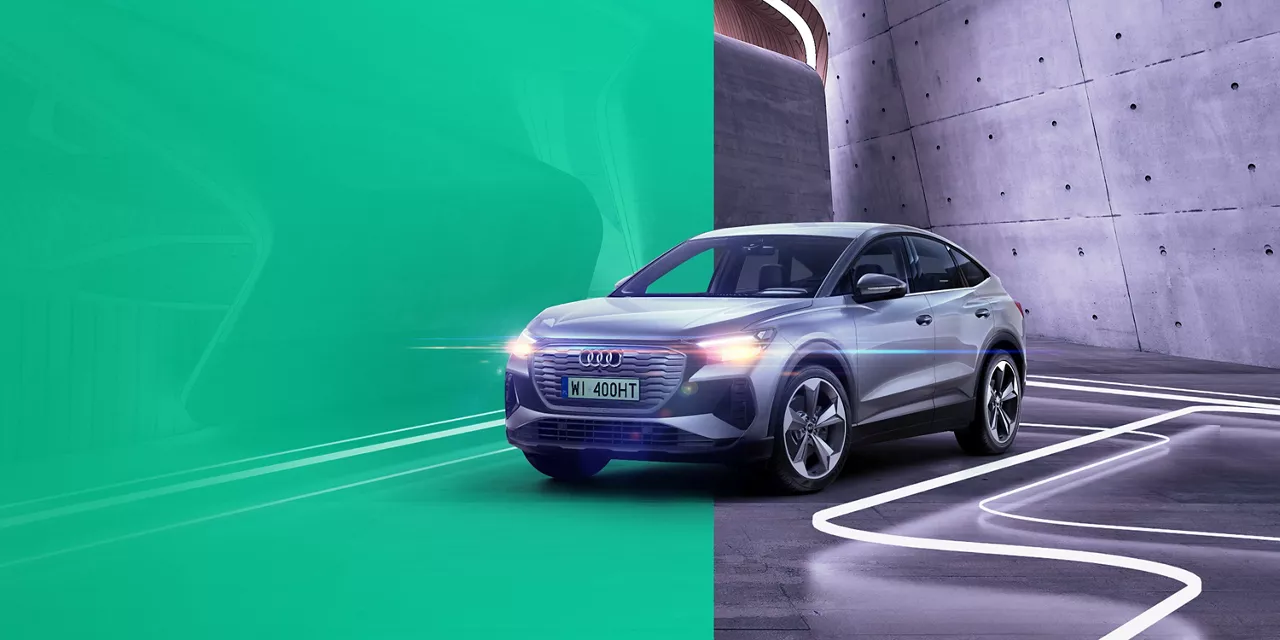Elektryczne Audi na nowoczesnym tle.
