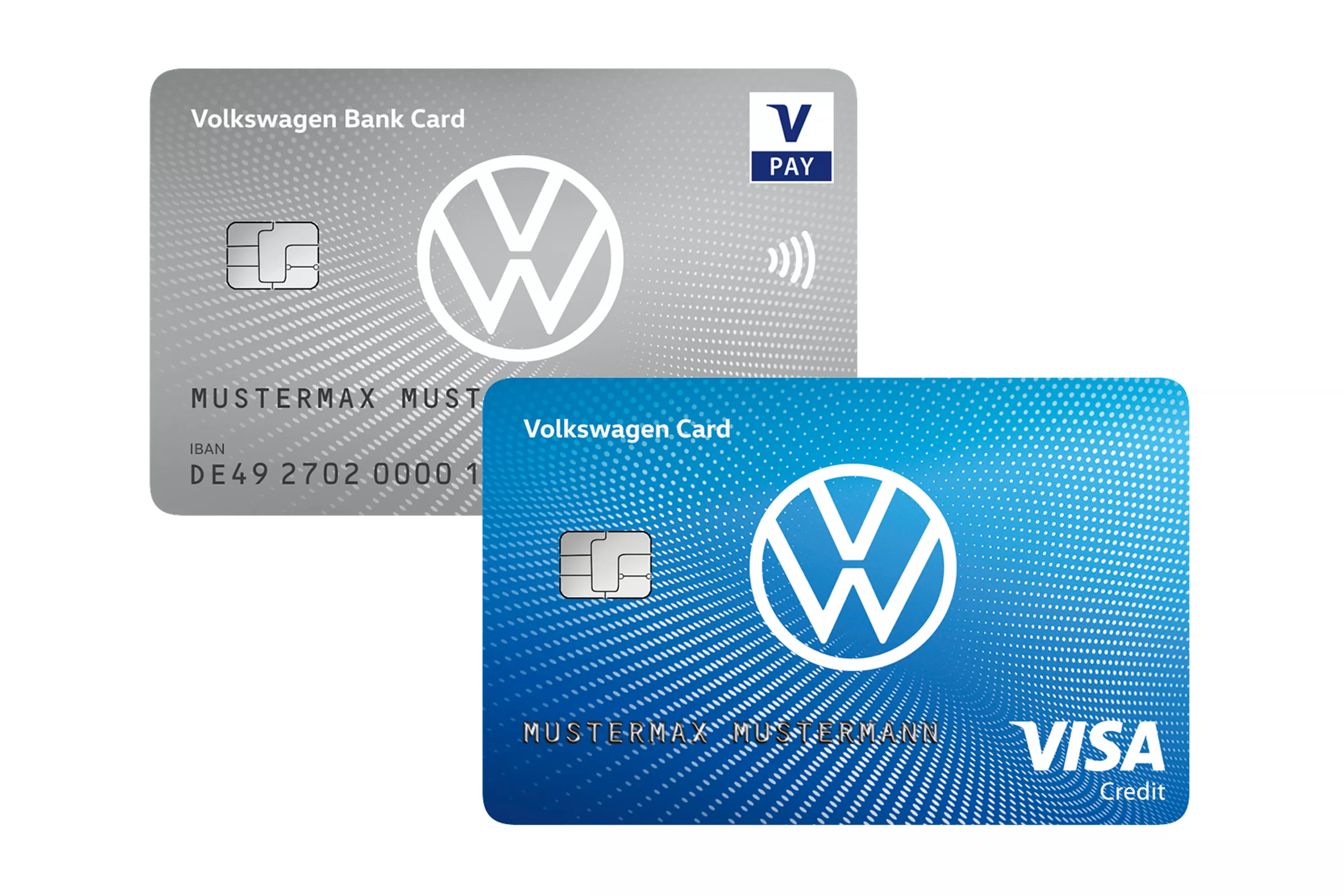 Visa Card (Kreditkarte) und Volkswagen Bank Card (Debitkarte)