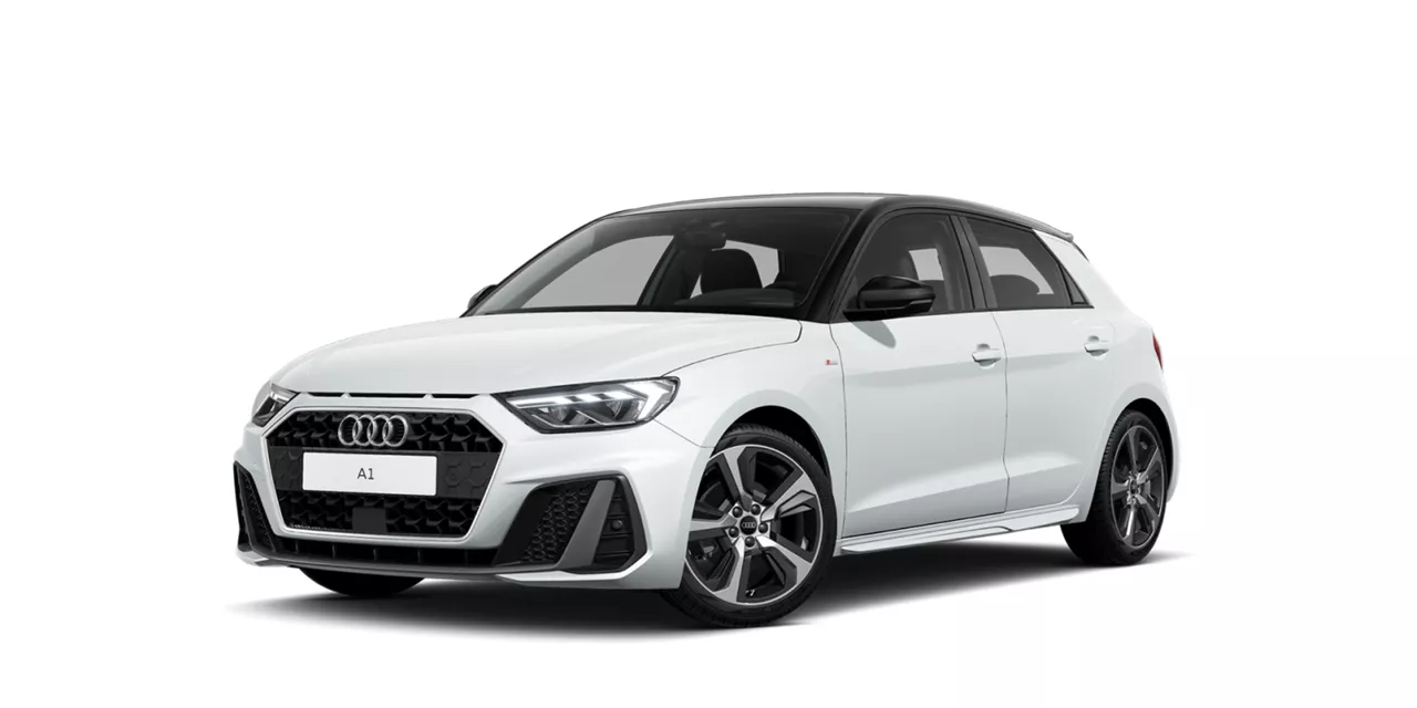 Renting vehículo Audi A1 Sportback, diésel, color blanco sobre fondo blanco 