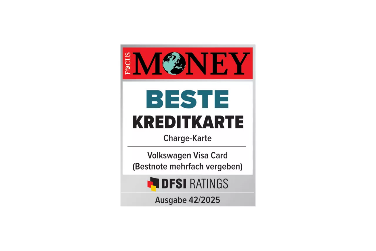 Focus Money-Siegel: Beste Kreditkarte in der Kategorie Charge-Karten, DFSI-Ratings Ausgabe 42/2025, Bestnote mehrfach vergeben