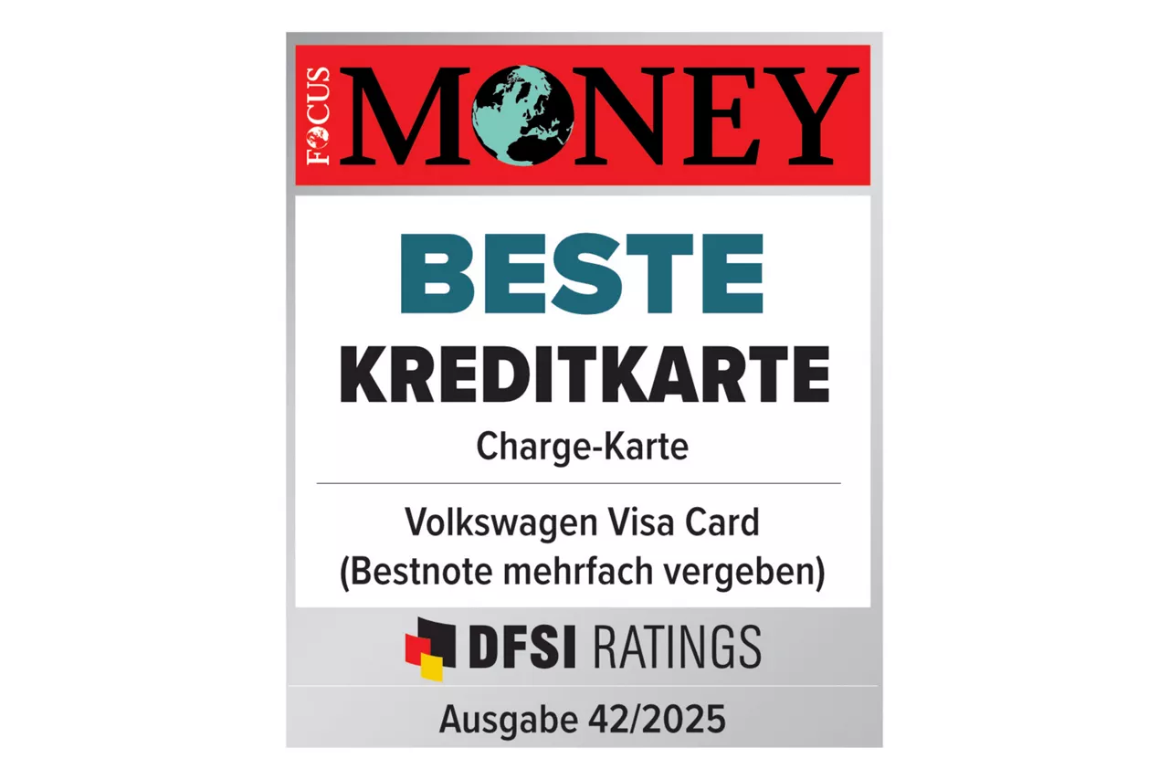Focus Money-Siegel: Beste Kreditkarte in der Kategorie Charge-Karten, DFSI-Ratings Ausgabe 42/2025, Bestnote mehrfach vergeben