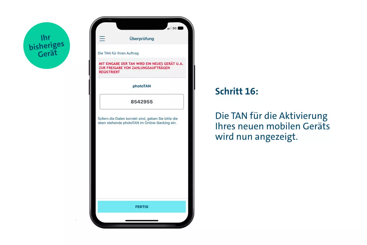 Schritt 16: Die TAN für die Aktivierung Ihres neuen mobilen Geräts wird nun angezeigt.