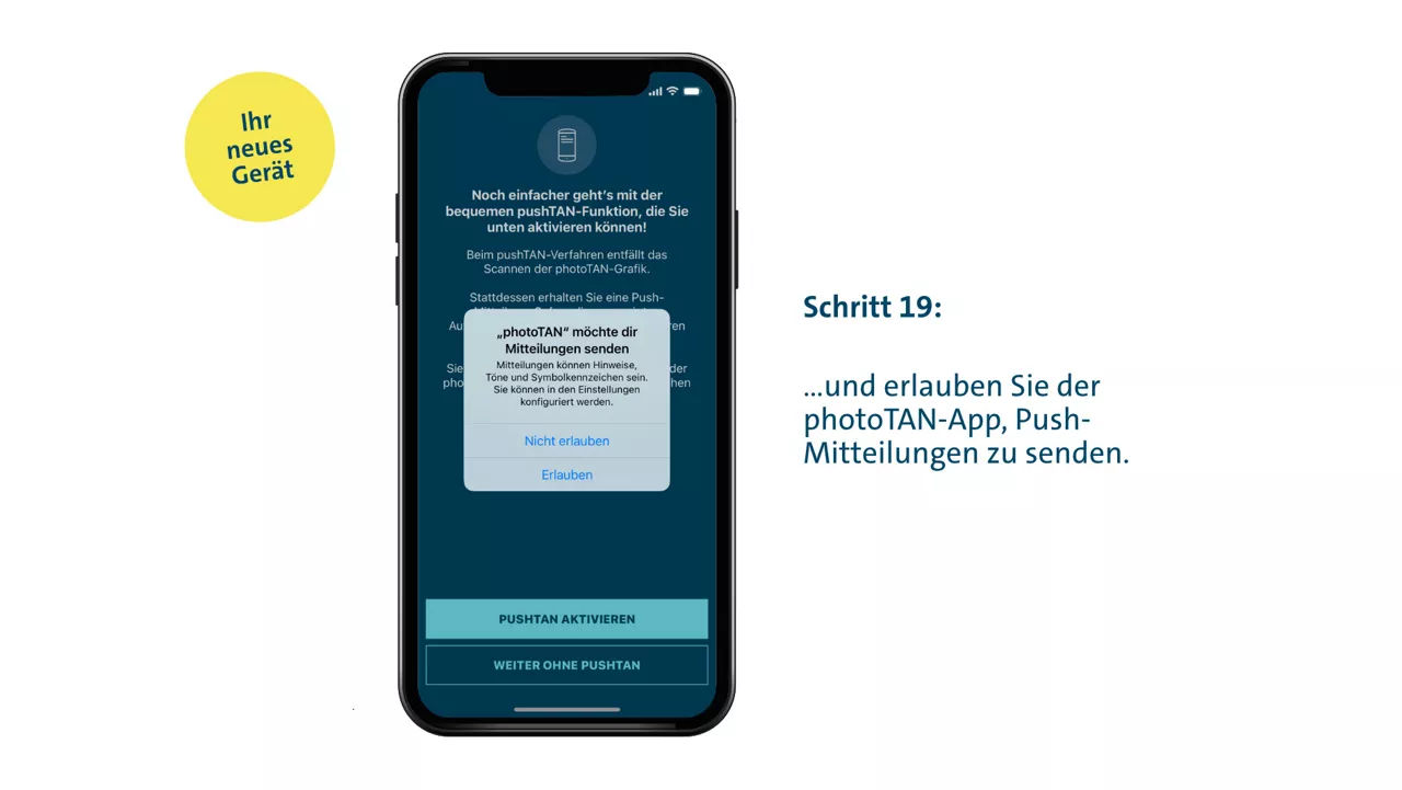 Schritt 19: …und erlauben Sie der photoTAN-App, Push-Mitteilungen zu senden.