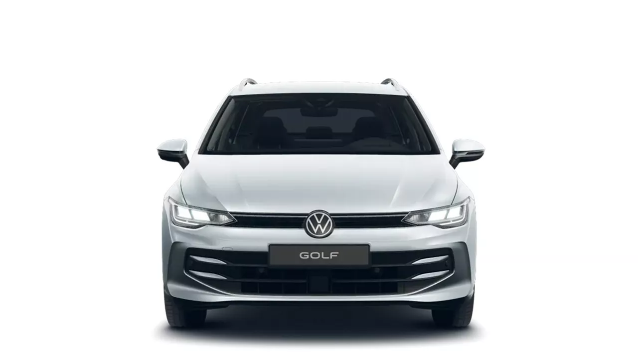Frontansicht eines silbernen VW Golf Variant