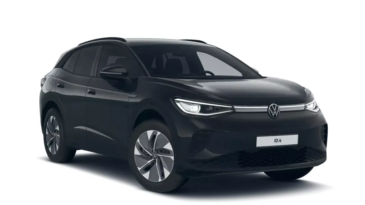 Schwarzer VW ID.4 steht schräg seitlich vor weißem Hintergrund